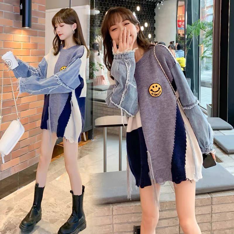 🌙Moonshine.Store🌟เสื้อไหมพรมแขนยาวลายยิ้ม Smiley แขนยีนส์สุดเก๋ ผ้านุ่ม ใส่สบาย มี 2 สี