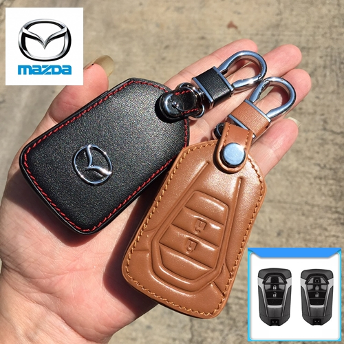 ซองหนังแท้ ใส่กุญแจรีโมทรถยนต์ รุ่นโลโก้เหล็ก New! Mazda BT-50 2020-2024 Smart Key