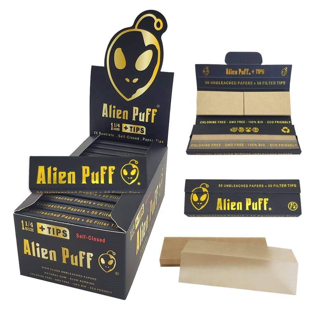 กระดาษโรลพร้อมกรอง alien puff 78mm 110mm ไม่ฟอกสี