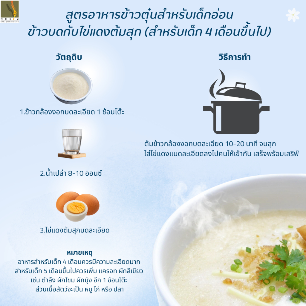 ข้าวเด็ก ข้าวบด ข้าวกล้องงอกหอมมะลิ Nuriz ชนิดบดหยาบ ขนาด400กรัม สำหรับเด็ก 8เดือนขึ้นไป