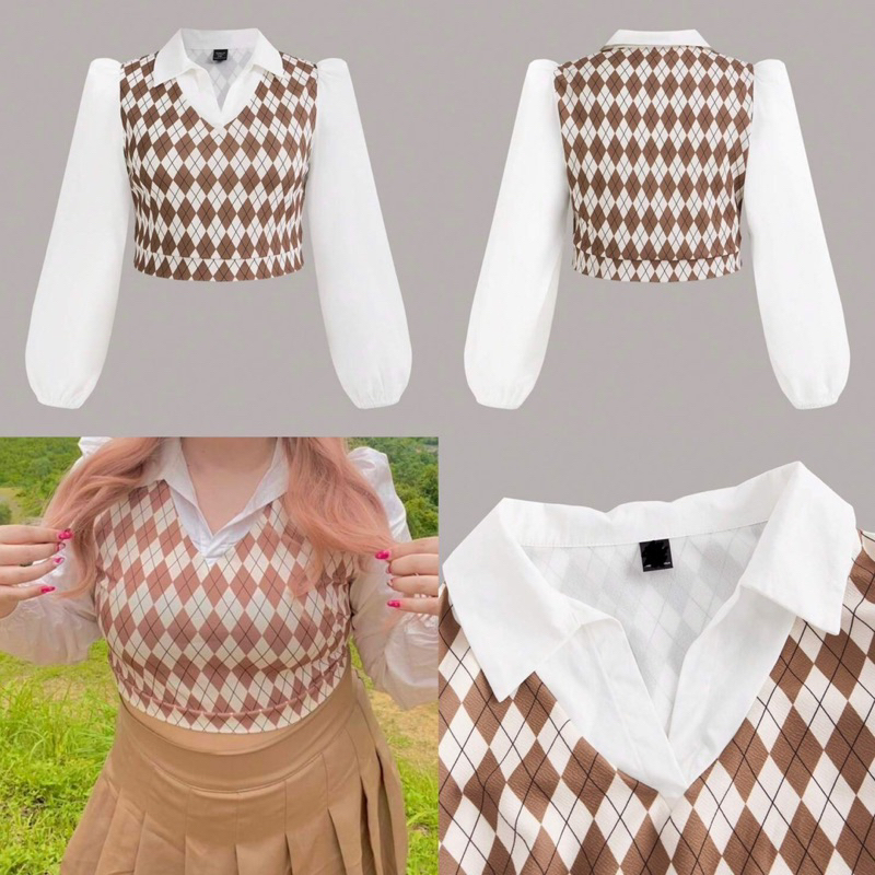 NT662 เสื้อเชิ้ตคอปกลายตารางแขนยาวจั๊ม สาวอวบ *เฉพาะเสื้อ*