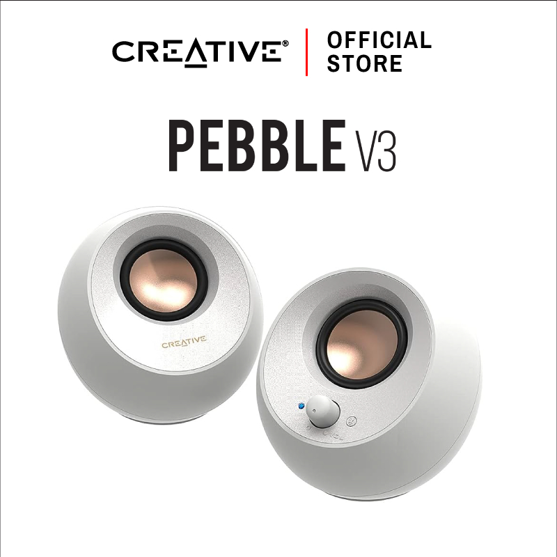 CREATIVE Pebble V3 (White-สีขาว) Bluetooth Speaker ลำโพงสไตล์มินิมอล รองรับ USB-C สีขาว ลำโพงบูลทูธไร้สายแบบ 2.0