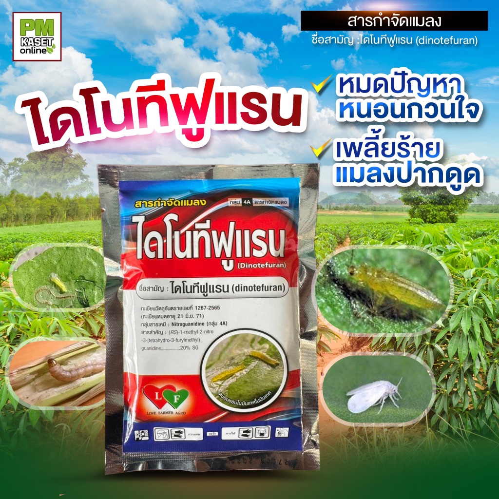 ไดโนทีฟูแรน20% (ตัวเดียวกับสตาร์เกิล) เพลี้ยดื้อยาทุกชนิด แมลงหวี่ขาว แมลงปากดูด ขนาด 100กรัม
