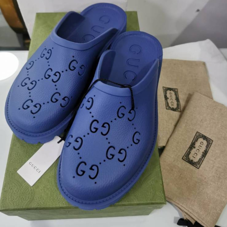 Gucci รองเท้าแตะ สลิปออน รุ่น Men's Slip On Sandal Rubber GG Through Washed Indigo