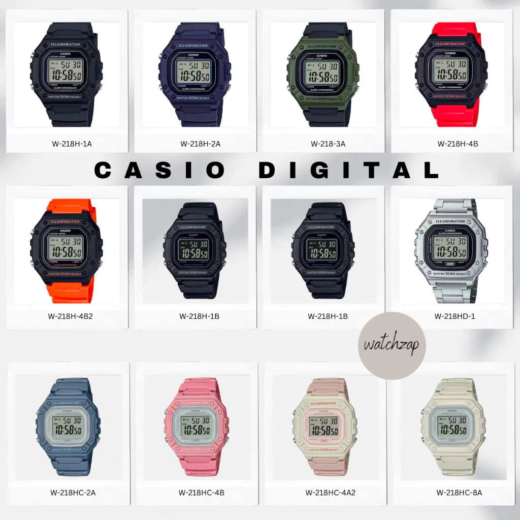 CASIO นาฬิกาข้อมือ ดิจิตอล Unisex สายเรซิน รุ่น W-218H W-218HC W-218HM W-218HM W-218H-2A W-218H-3A W-218HD-3A
