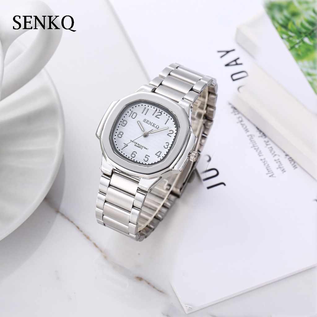 Senkq นาฬิกาผู้ชายทรงสี่เหลี่ยมเล็ก นาฬิกาผู้หญิง กันน้ํา สายสแตนเลส แฟชั่น รุ่น LH-33