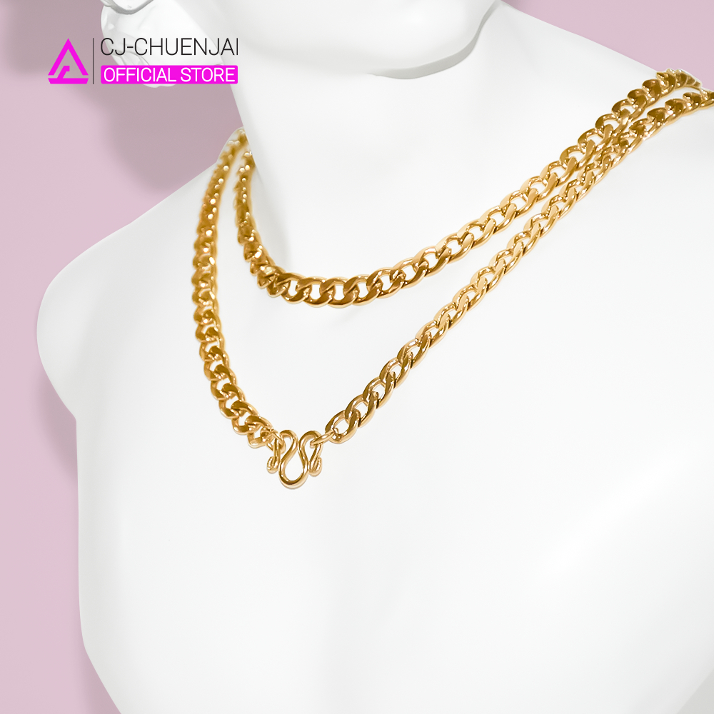 CJ สร้อยลายแบนอิตาลี่1:1 สีทอง มี12ขนาดให้เลือก สแตนเลสทองเลเซอร์ ไม่ลอกไม่ดำ *ตะขอM-ใส่พระ*