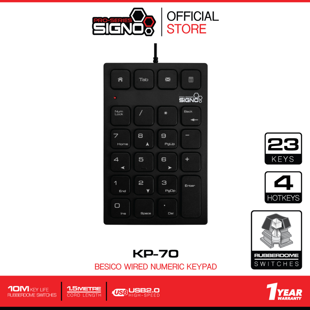 SIGNO Wired Numeric Keypad BESICO รุ่น KP-70 (คีย์บอร์ดตัวเลข)