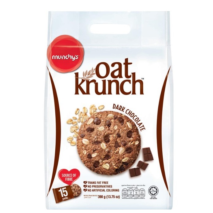 ขนม โอ๊ตครั้นช์ คุกกี้ ช็อกโกแลต คุกกี้ข้าวโอ๊ต 15ชิ้น Munchy's Oat Krunch Biscuit chocolate 390g