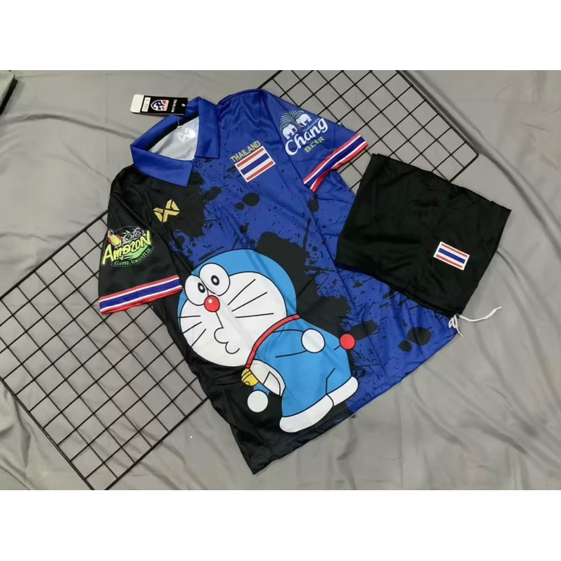 ชุดกีฬาลายโดเรม่อน เสื้อพร้อมกางเกงใส่ได้ทั้งชายและหญิง ผ้าใส่สบาย