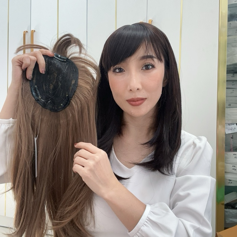 ปิดหงอกเมจิมีผมหน้าม้า ซอยสไลด์40-45ซม สำหรับสาวผมหงอก