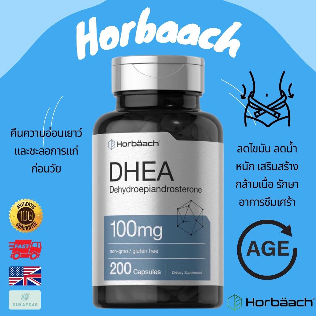 พร้อมส่ง Horbaach DHEA 50mg & 100mg Non-GMO Gluten Free Supplement