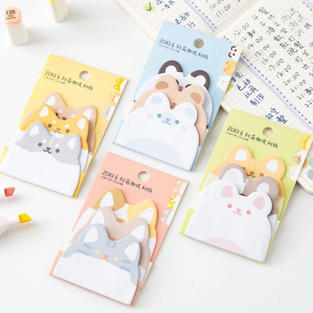 พร้อมส่งจากไทย | โพสต์อิทสัตว์ 1ชุดมีสัตว์3ชนิด รูปทรงสัตว์น่ารัก