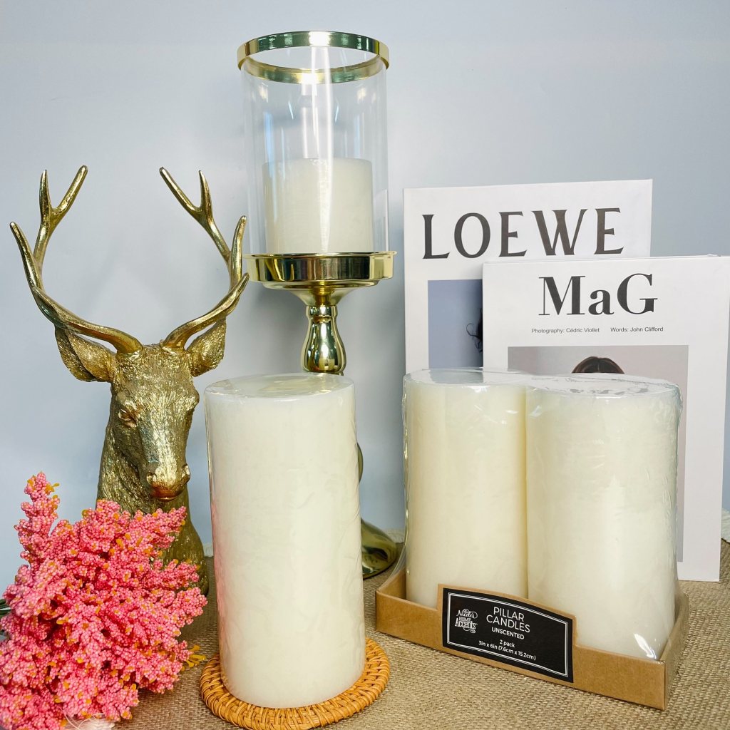 เทียนพิลล่า สีขาว แบบเรียบ 3x6นิ้ว 2แท่ง/แพ็ค Pillar Candles 2Pcs./Pack