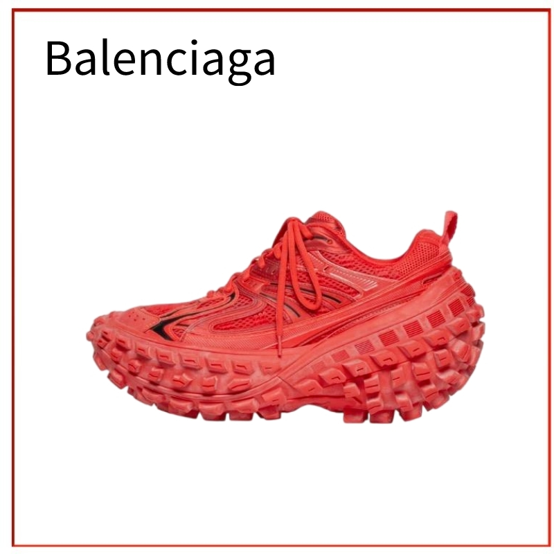 Balenciaga Balenciaga Defender พื้นรองเท้าหนาดูดซับแรงกระแทกรองเท้าพ่อต่ำผู้ชายสีแดง