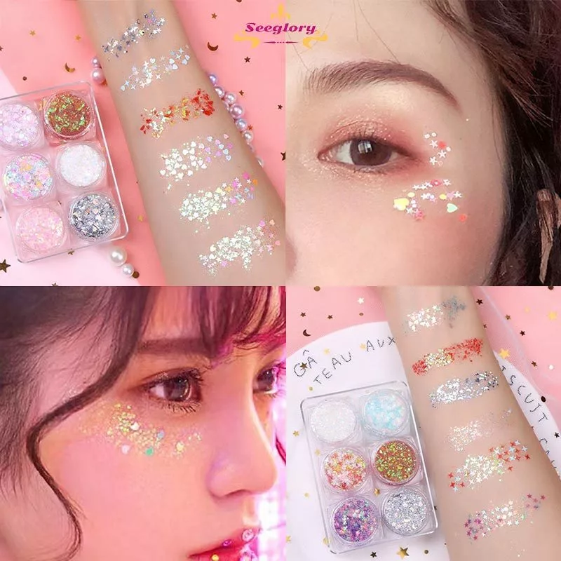 กลิตเตอร์แต่งหน้า เจลกากเพชร 1เเพค มี6สี เปิดฝาแล้วทาได้เลย เจลกากเพชรทาตา แต่งกลิตเตอร์