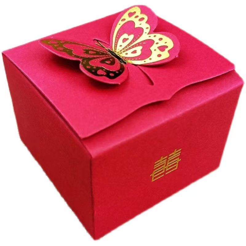 พร้อมส่ง กล่องของขวัญ กล่องขนมงานแต่ง สไตล์จีน ลายผีเสื้อสามมิติ