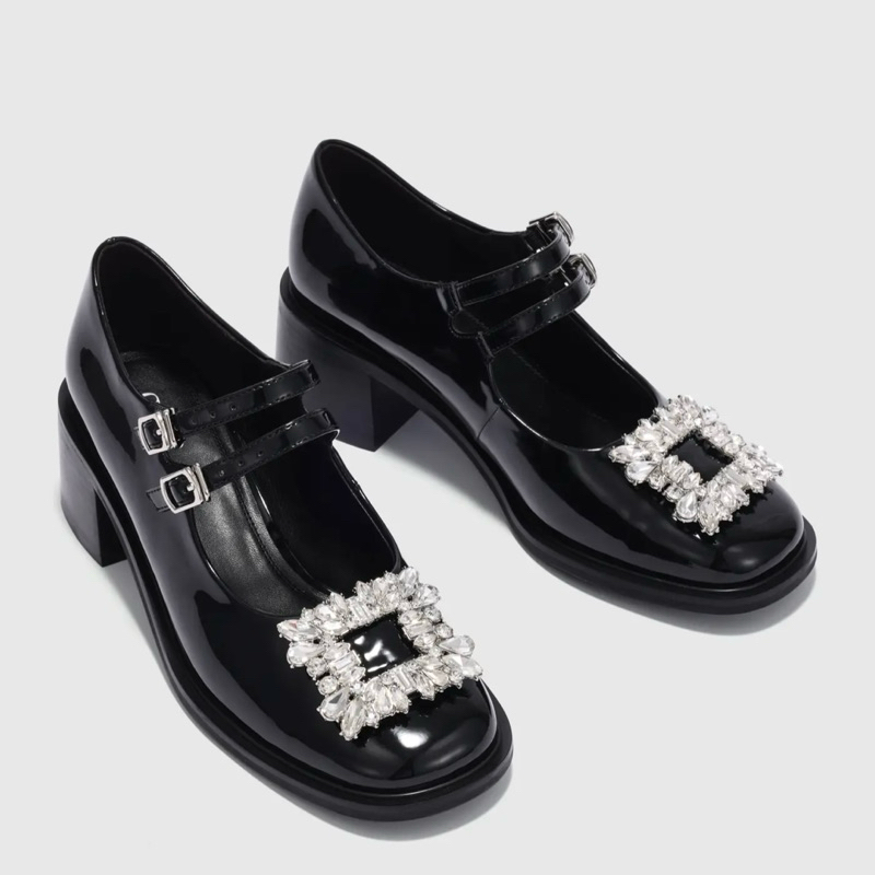 แท้ 💯 รองเท้าสีดำประดับเพชร cider ส้นหนา ไซส์ 41 (สำหรับเท้าไซส์ 39-40) ใส่สวยมากกกกก ขายาว ดูแพงสุด