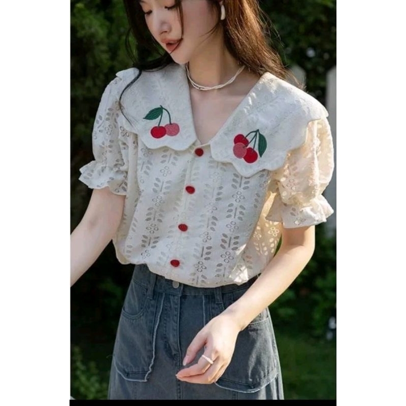 kwang design by Sangsee เสื้อคอปก ปักเชอรี่น่ารัก