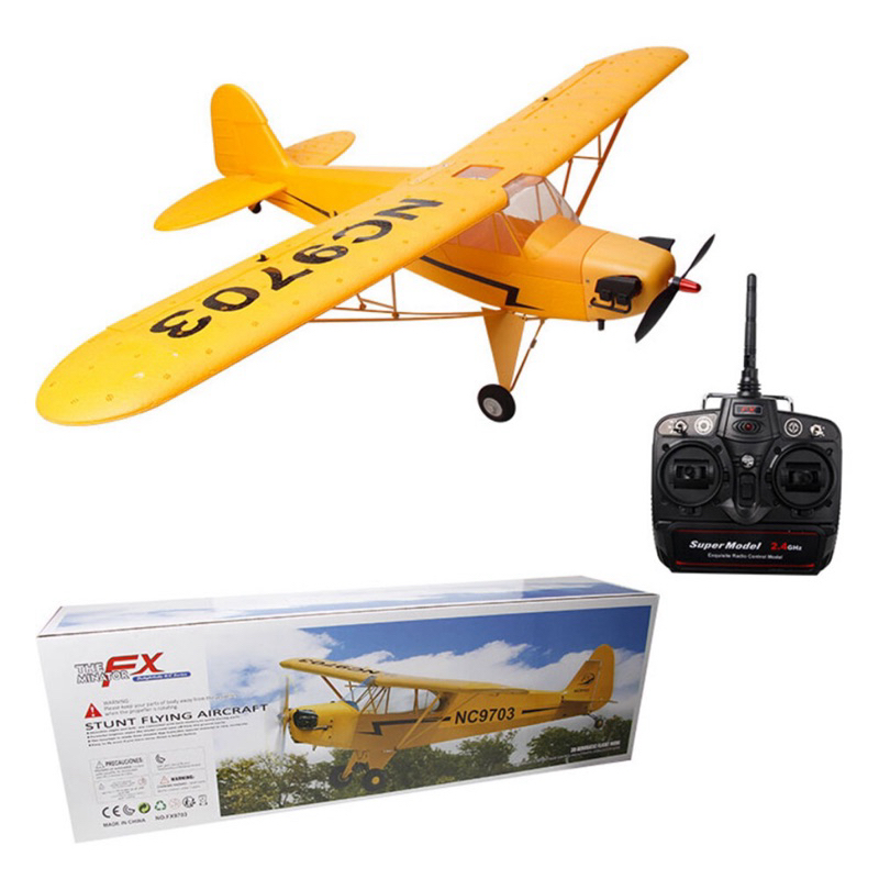 เครื่องบินบังคับวิทยุFX NC9703 J3 ตัวใหญ่มอเตอร์บัสเลส2.4GHz3D6G ปีกกว้าง680mm แบตเตอรี่ชาร์จอุปกรณ์พร้อมเล่น