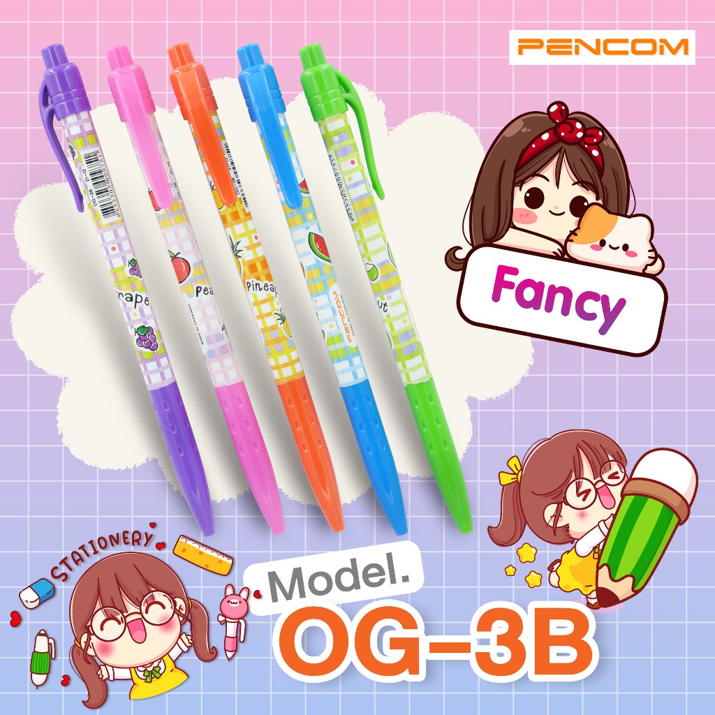 Pencom OG03/B-FANCY ปากกาหมึกน้ำมันแบบกดหมึกน้ำเงิน(รับใบเสร็จรบกวนแจ้งในหมายเหตุ)