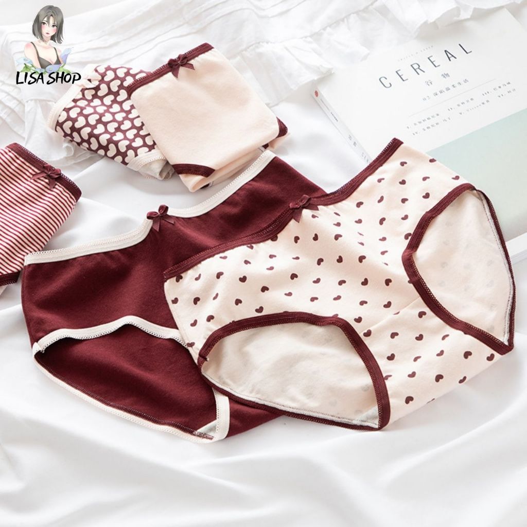 กางเกงชั้นในสไตล์น่ารัก ใส่สบาย เอวกลาง  มีหลายลาย ราคาถูก พร้อมส่ง CS027