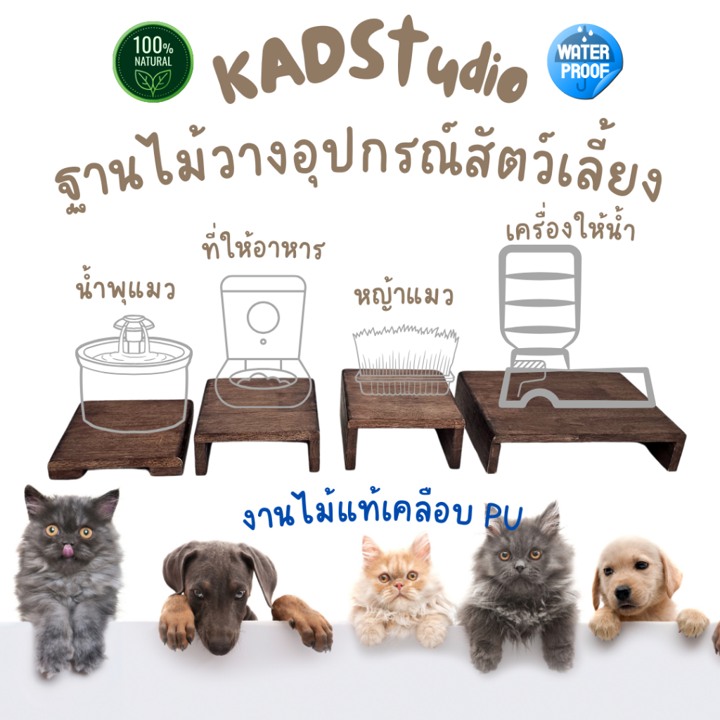 💥 ไม้แท้ ฐานวางน้ำพุแมว KADStudio ทำจากไม้ยางพารา เคลือบ PU กันรอยกันน้่ำ กันเชื้อรา