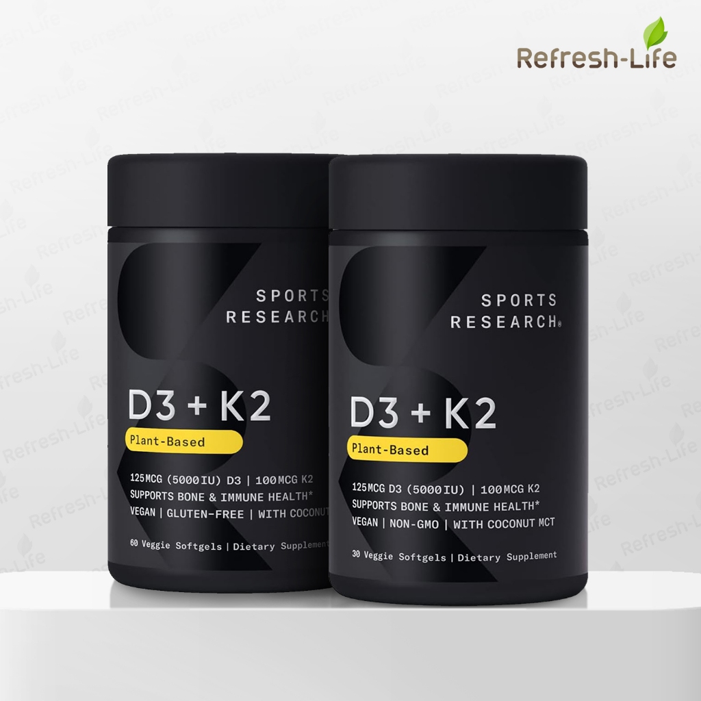[พร้อมส่ง] Sports Research Vitamin D3 + K2 Plant-Based D3 125mcg[5000IU] + K2[MK-7] 100 mcg Vegan วีแกน [Refresh-Life]