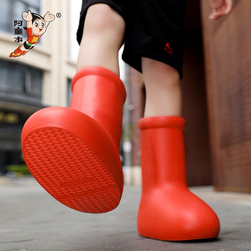 Astro Boy รองเท้าบูท รองเท้าฝน กันน้ํา ขนาดใหญ่ สีแดง สําหรับผู้ชาย และผู้หญิง ไซซ์ 34-45