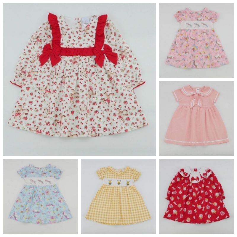 🎯 ชุดเดรสเด็กหญิง แบรนด์ BNO ผ้าคอตตอน นุ่ม ลายน่ารัก size 12m-5T