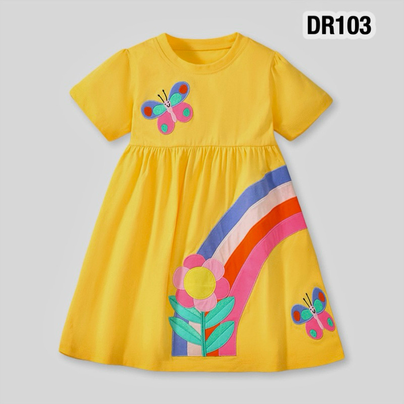 💥พร้อมส่งจากไทย💥ชุดเดรสเด็ก DR103 ใส่สบาย ลายน่ารักมาก ผ้านิ่มสุดๆ