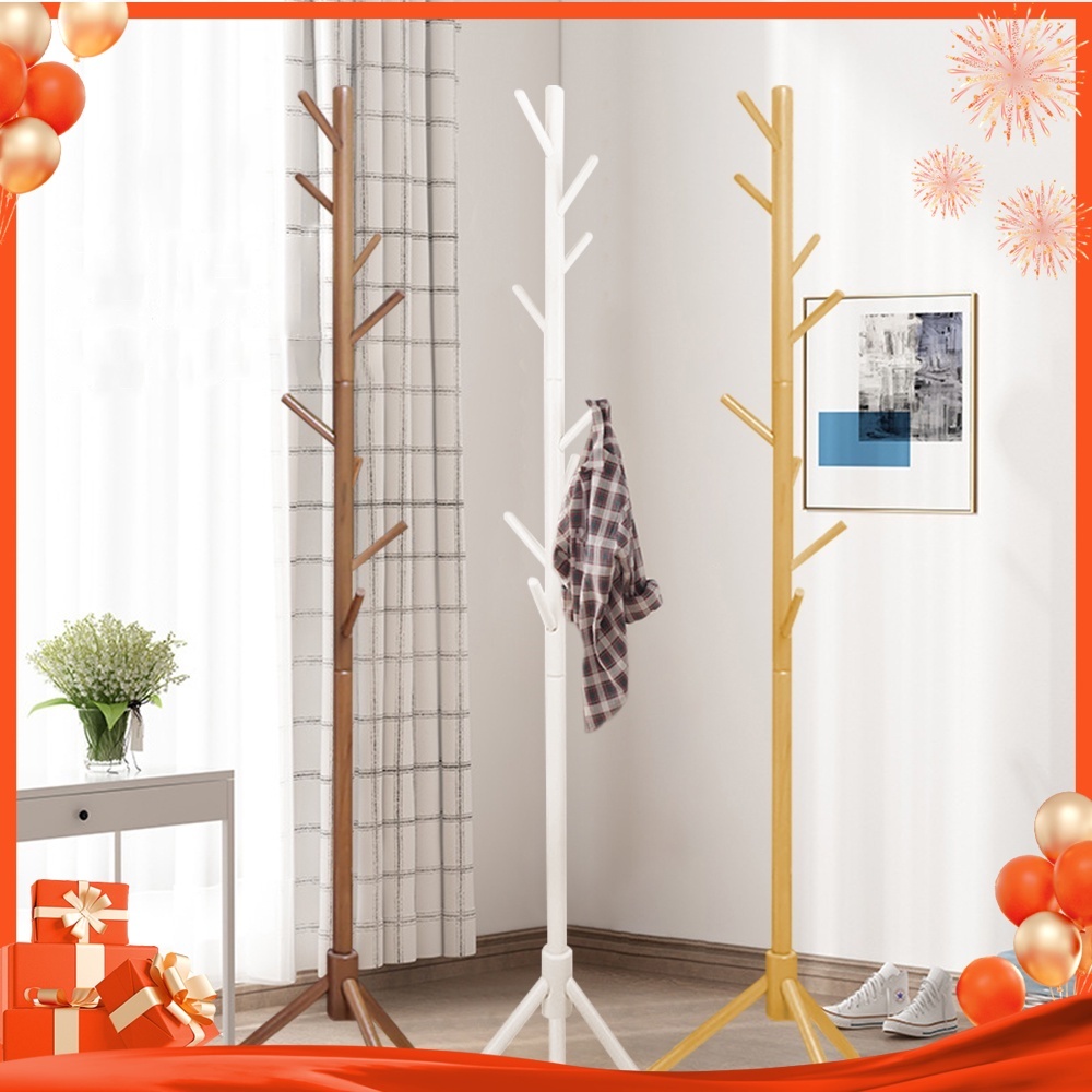 ที่แขวนกระเป๋า ทำจากไม้เนื้อแข็งธรรมชาติ ที่แขวนเสื้อ ที่แขวนของ ราวไม้ Coat Rack Nananatural