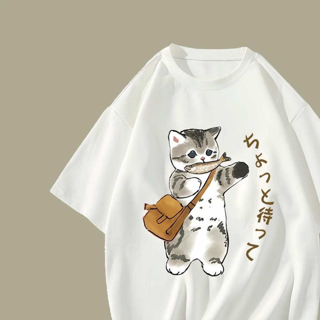 New พร้อมส่ง เสื้อนืดแฟชั่น สไตล์เกาหลี ลายร้องแมว น่ารัก ทันสมัย เสื้อคู่รัก แบบยอดฮิต ผ้าหนา ผ้าCotton100% มีหลายไซซ์