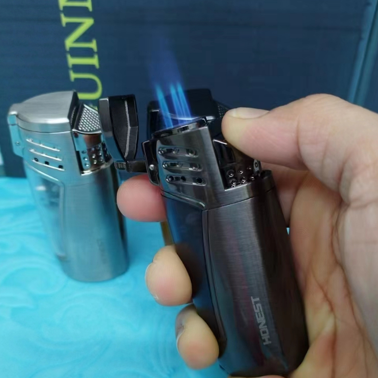 HONEST ไฟแช็คไฟฟู่ ไฟแช็ก หัวพ่นไฟ หัวพ่นแก๊ส สเเตนเลส  แบบ3หัวเติมแก๊สได้