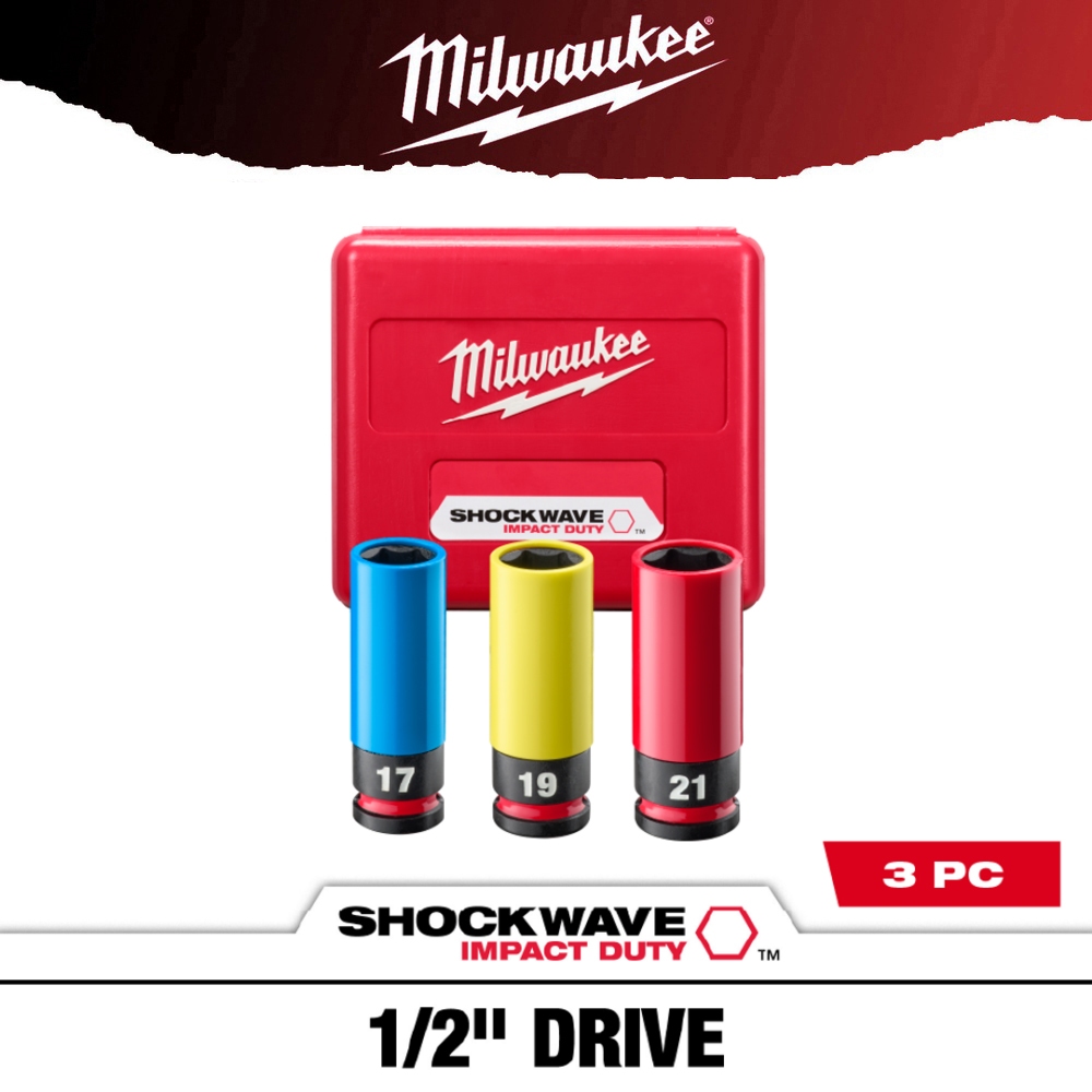 Milwaukee 49-66-7834 ชุดลูกบล็อค ขนาด 1/2" ( 17mm 19 mm 21mm)