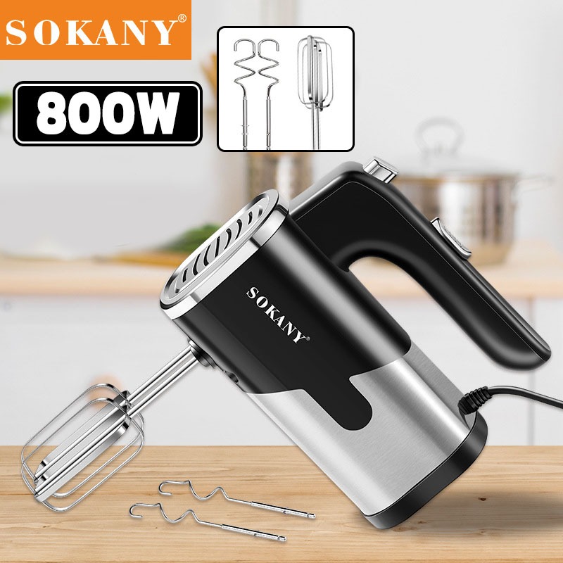 SOKANY 800W เหล็กกล้าไร้สนิม เครื่องผสมอาหาร เครื่องตีไข่ 5 ปรับความเร็ว หัวคนสองหัว