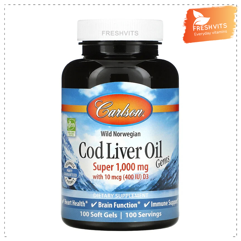 Carlson Labs, Wild Norwegian, Cod Liver Oil Gems, 1,000 mg, 100 Soft Gels