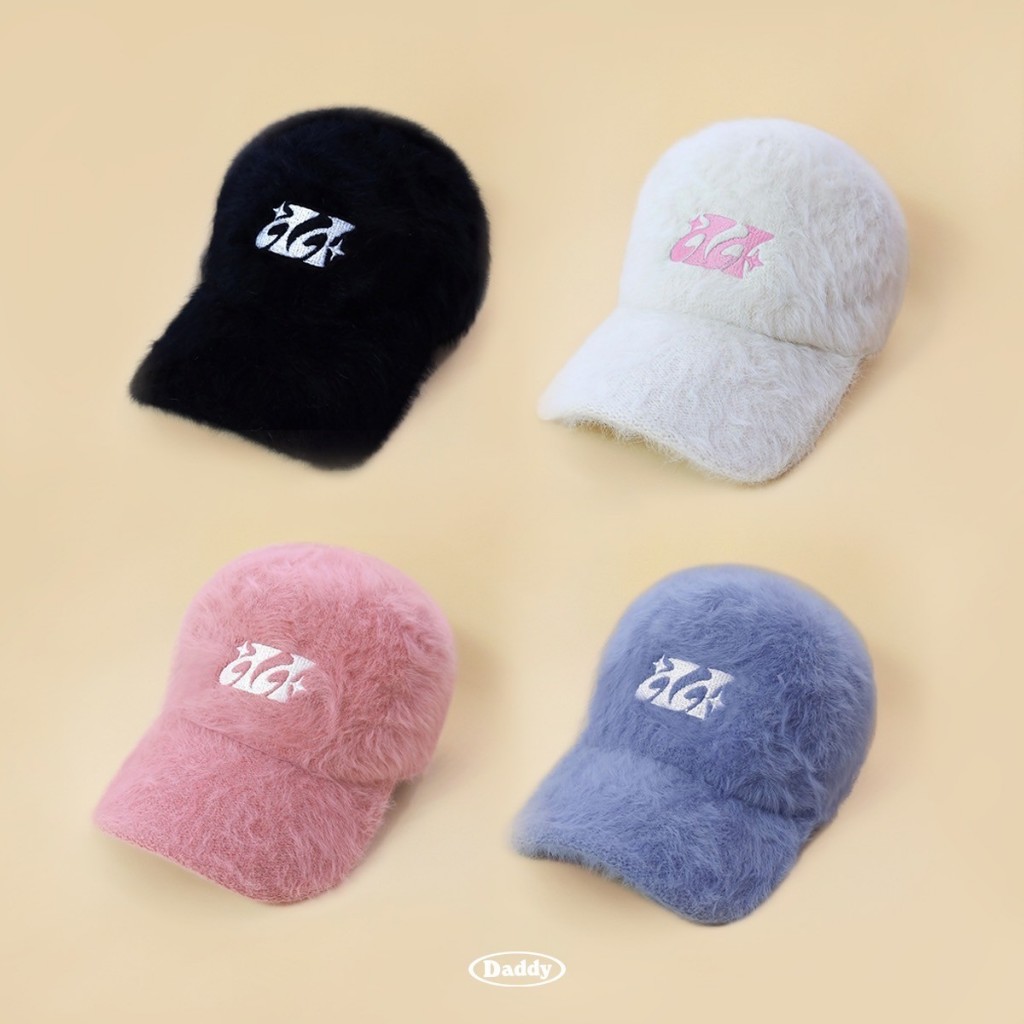 DADDY | Double D Fluffy Hat หมวก cap ผ้าขนปักโลโก้ double d สุดน่ารัก