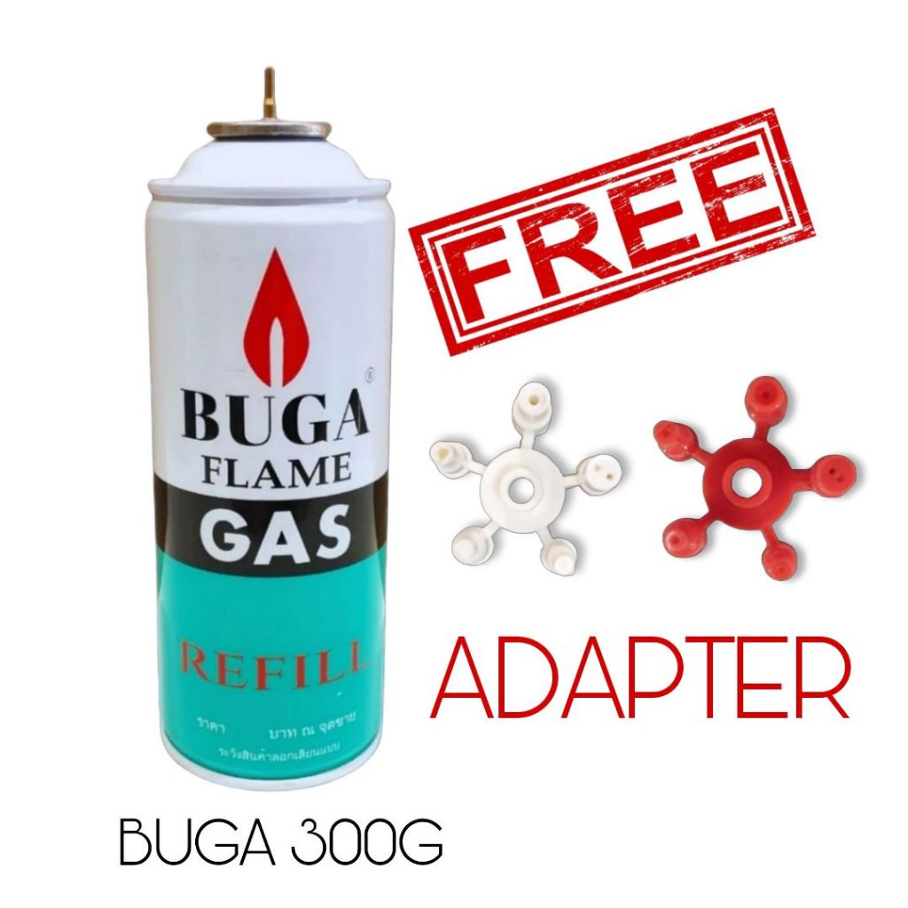 แก๊สเติมไฟแช็ค 300 กรัม Buga Gas Refill พร้อมฟรีหัวต่อทุกกระป๋อง