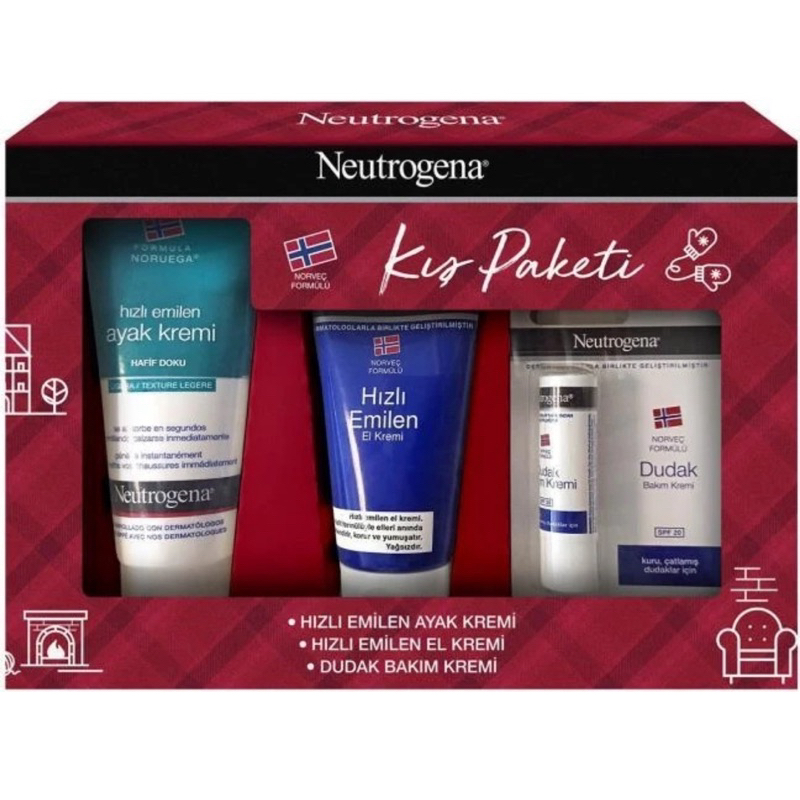 Neutrogena Quick Absorbing Quiche Pack – Hand Cream 75 ml + Foot Cream 100 ml + SPF 20 Lip Balm