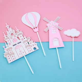 ป้ายปราสาท แต่งเค้ก cake topper ป้ายปักเค้กปราสาท