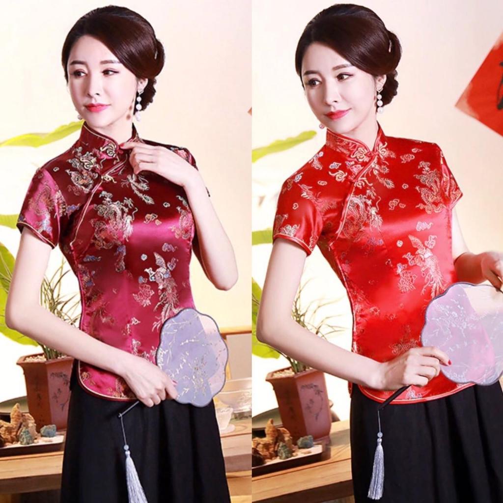 เสื้อกี่เพ้า เสื้อตรุษจีน เสื้อคอจีน ลายมังกร #พร้อมส่งในประเทศไทย