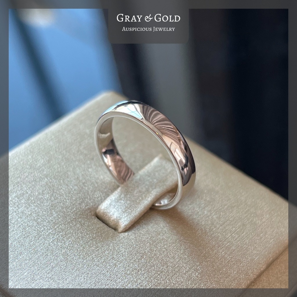 Gray & Gold [RG561] แหวนเงินแท้ 92.5% วงเกลี้ยง หน้ากว้าง 4 มิล ชุบทองคำขาวโรเดียม Gray & Gold Jewelry