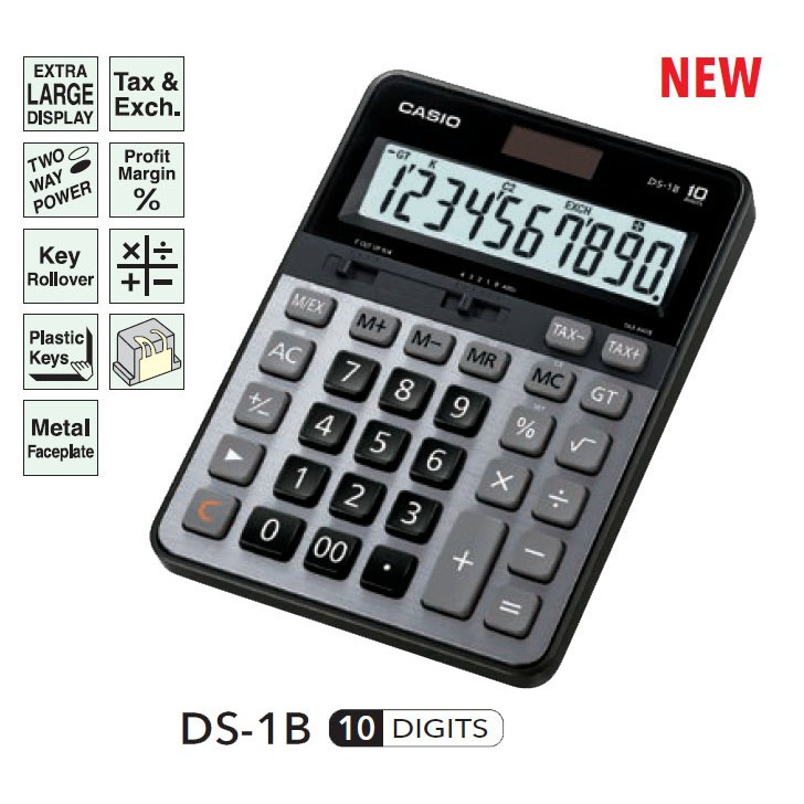 เครื่องคิดเลข CASIO DS-1B 10หลัก สีดำ-เทา (ของแท้ รับประกัน 2 ปี)