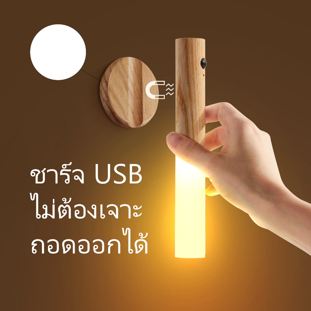 GOOD ไฟเซนเซอร์อัตโนมัติ โคมไฟไม้ โคมไฟติดผนังห้องนอน โคมไฟหัวเตียงติดผนัง ไฟ กลางคืน อัตโนมัติ