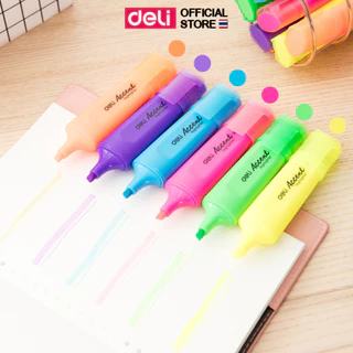 ปากกาไฮไลท์ Deli รุ่น S621 / S621S หัวตัด 1-5 มม. 6 สี เน้นข้อความชัด (1 แท่ง) Highlighter