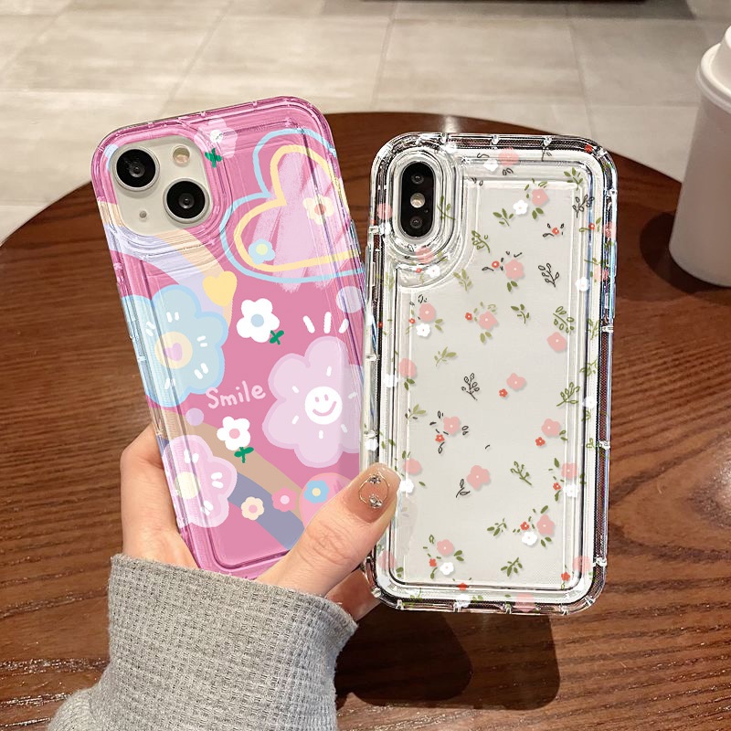 Flowerเคสโทรศัพท์ซิลิโคนนิ่มภาพวาดสีน้ำมัน For iPhone 11 12 13 14 15 Pro Max X XR XS MAX 6 7 8 Plus SE2020 TPU ใสกันกระแ