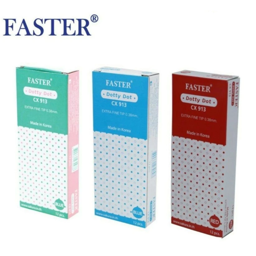 (12ด้าม) ปากกาลูกลื่น Faster CX913 ลายจุด Dotty Dot 0.38มม.