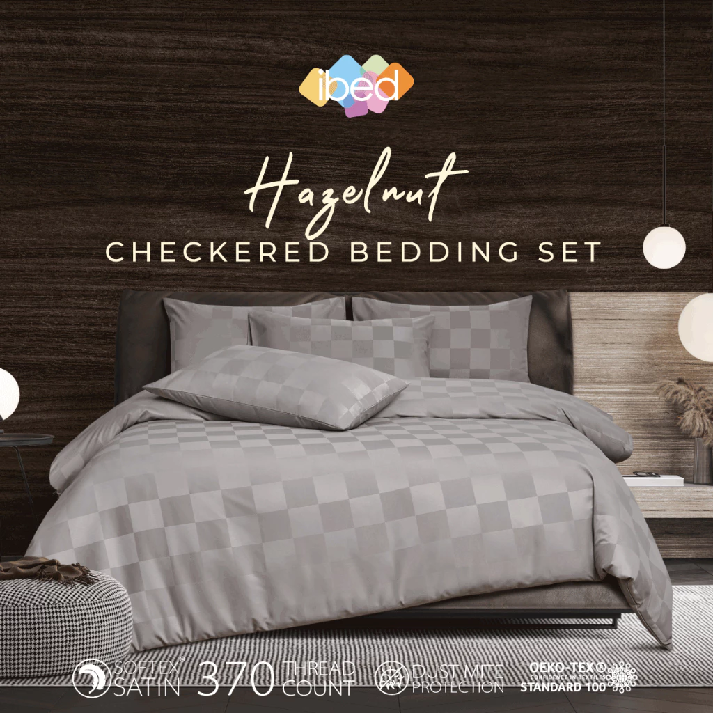 ibed ชุดผ้าปูที่นอนทอลายครบเซ็ท Softex Satin (ทอลายตาราง) Hazelnut - CHECKERD COLLECTION