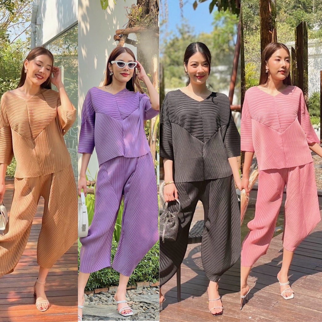 NOOZZSHOP 6311144 ชุดเซ็ตผ้าพลีท ชุดเซ็ตสำหรับออกงาน